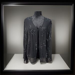 Jkara Black Beaded Semi Sheer Women Jacket Size L